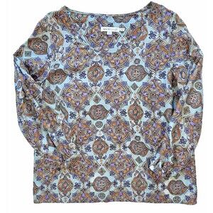 See by Chloe 100% Silk Paisley Print Top Blouse Long Sleeve Lightweight Size 12
